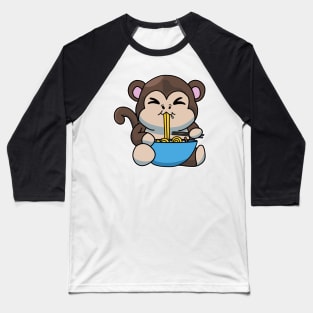 Anime Kawaii Ramen Eating Monkey Japanese Noodles Baseball T-Shirt